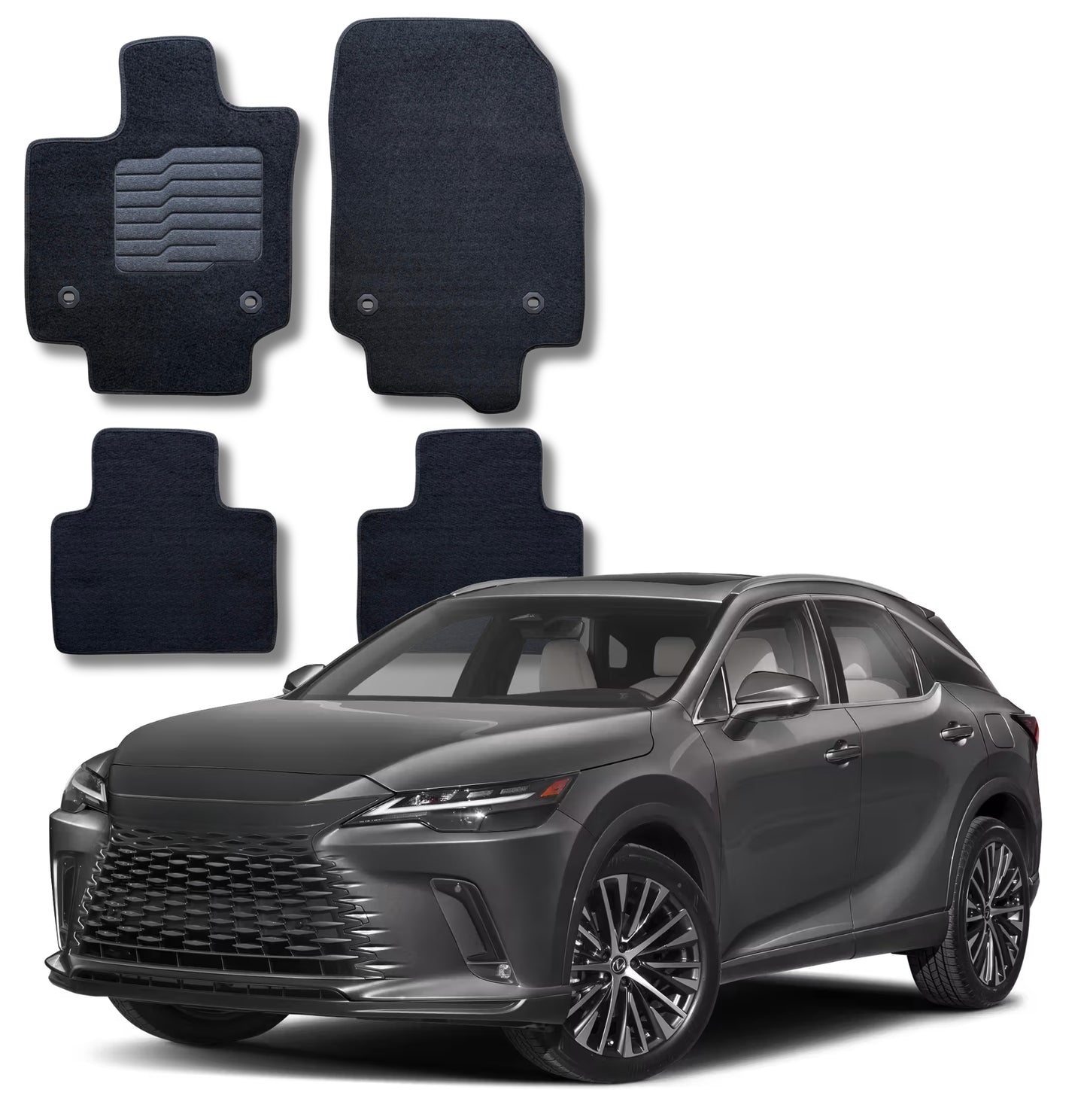 Carpet Floor Mats for 2023 to 2026 Lexus RX350 RX500h (Not for RX450h+ PHEV), Front and Rear, Black