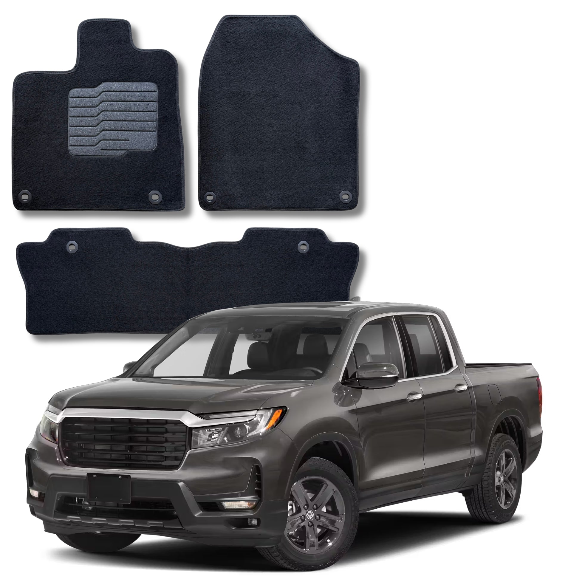 Carpet Floor Mats for 2017 to 2026 Honda Ridgeline, Front and Rear, Black