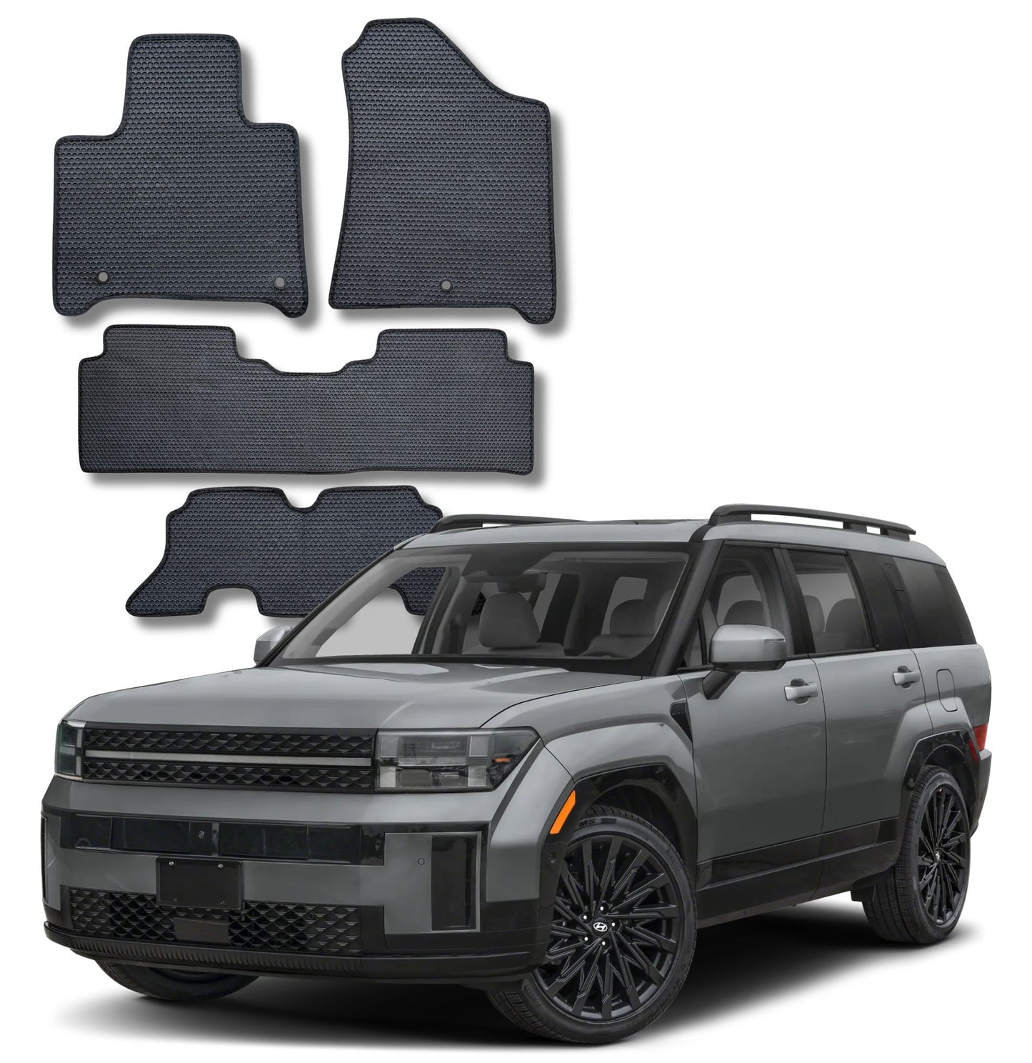 All Weather Honeycomb Floor Mats for 2024 to 2026 Hyundai Santa Fe, Full Set (Front, Rear and 3rd Row)