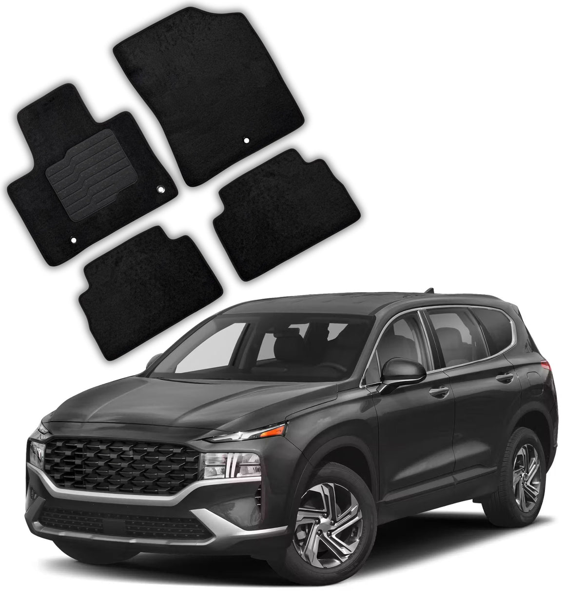 Carpet Floor Mats for 2021 to 2023 Hyundai Santa Fe PHEV (Not for Gas Models), Front and Rear, Black