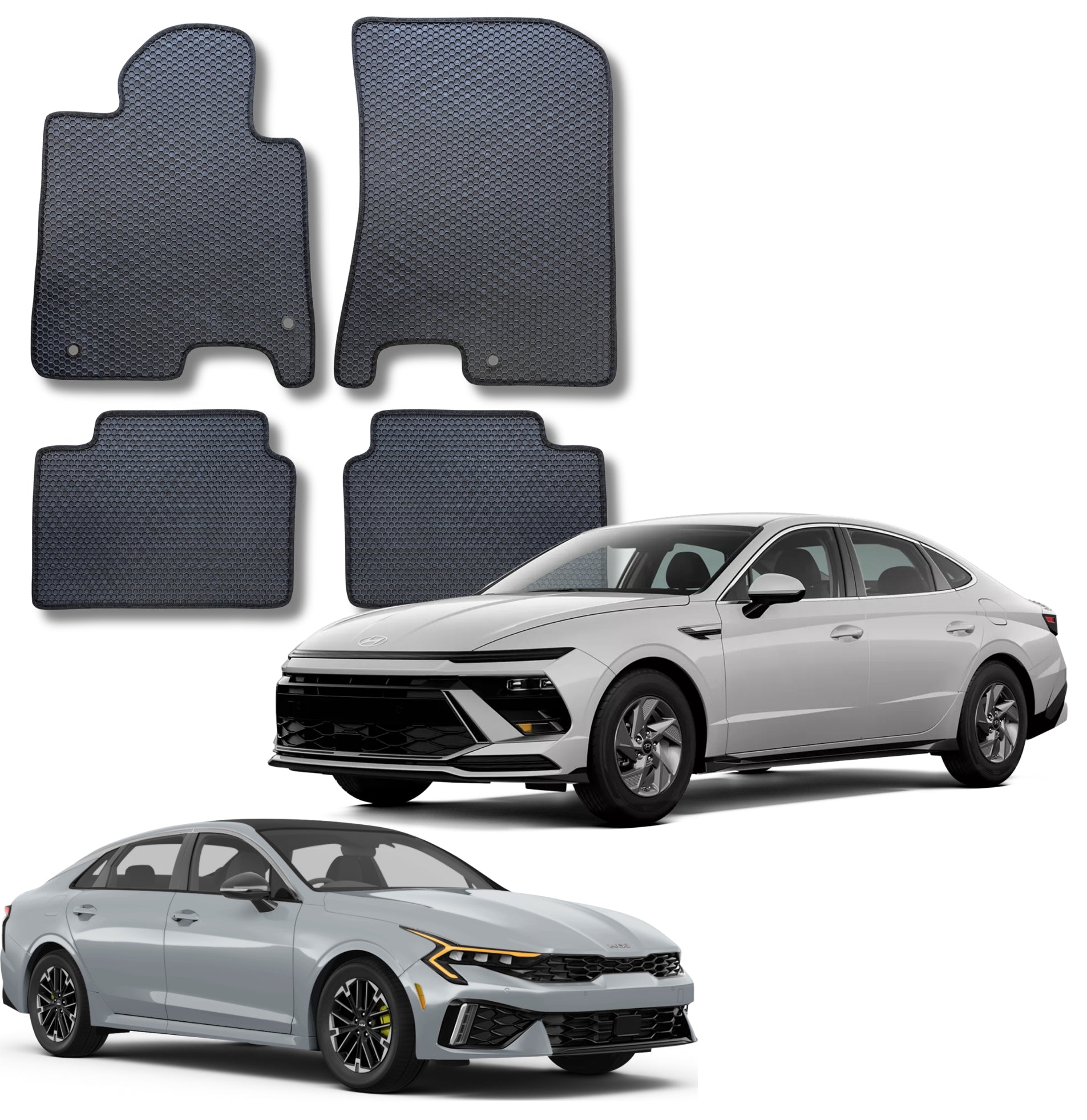 Floor Mats Honeycomb All Weather for 2020 to 2026 Hyundai Sonata / 2021 to 2026 Kia K5