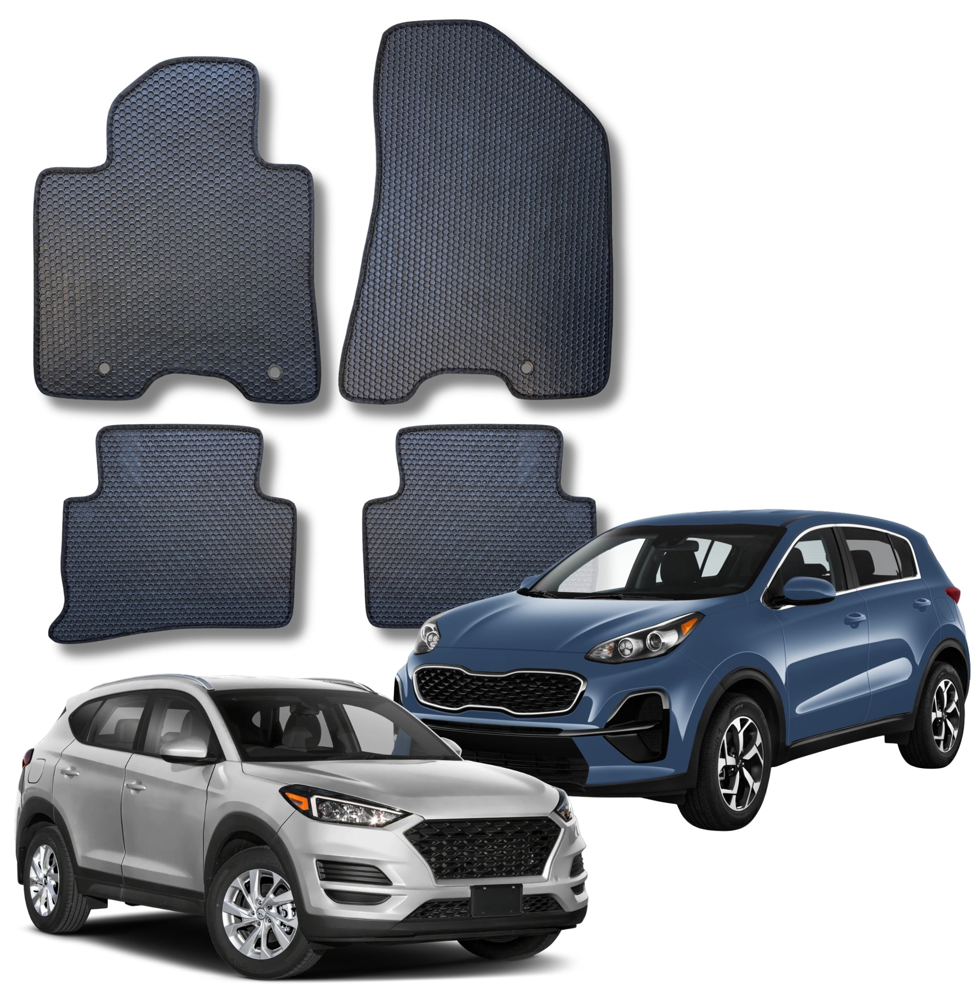 All Weather Honeycomb Floor Mats for 2017 to 2022 Kia Sportage / 2019 to 2021 Hyundai Tucson