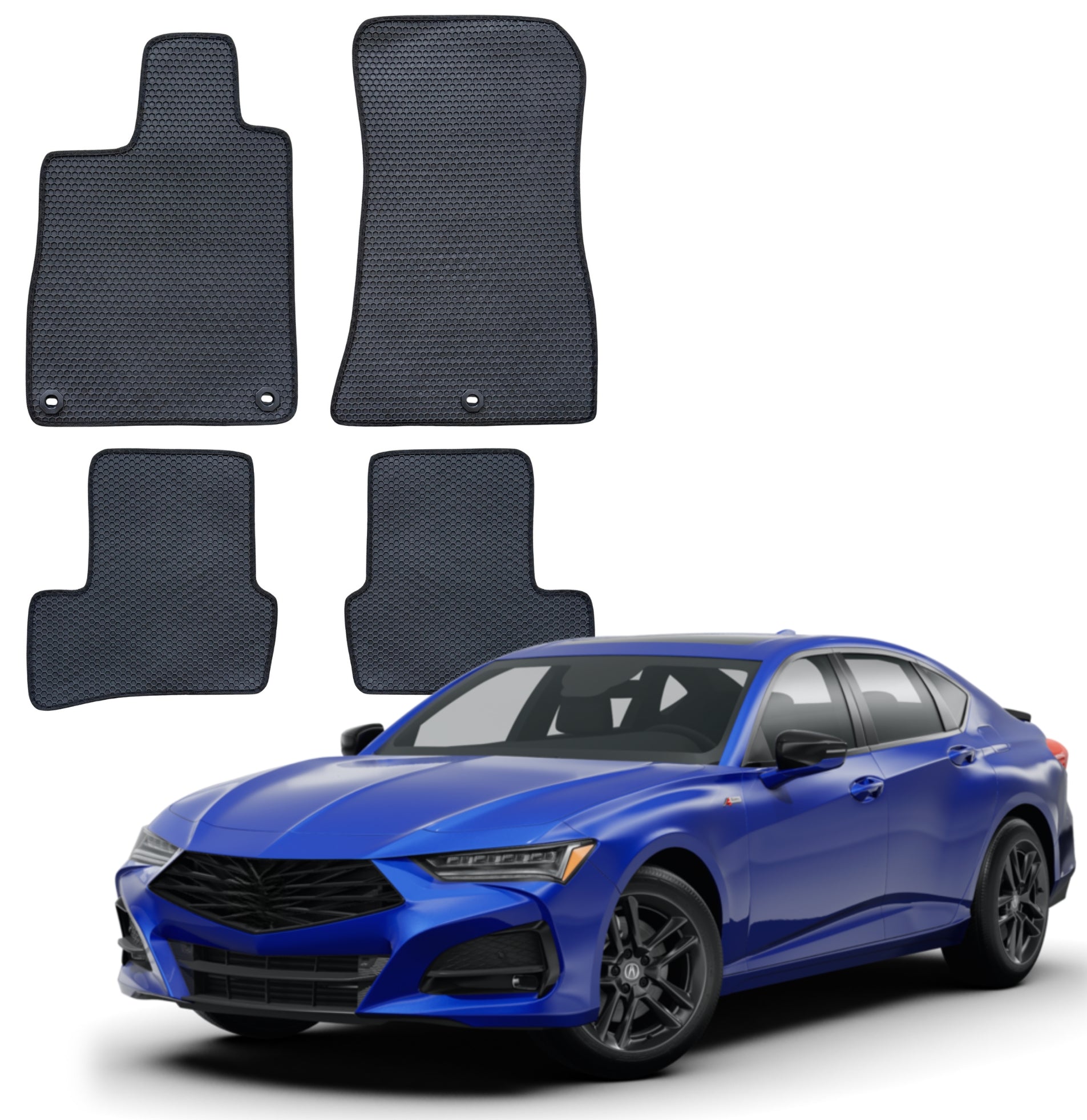 All Weather Honeycomb Floor Mats for 2021 to 2025 Acura TLX, Front and Rear, Black