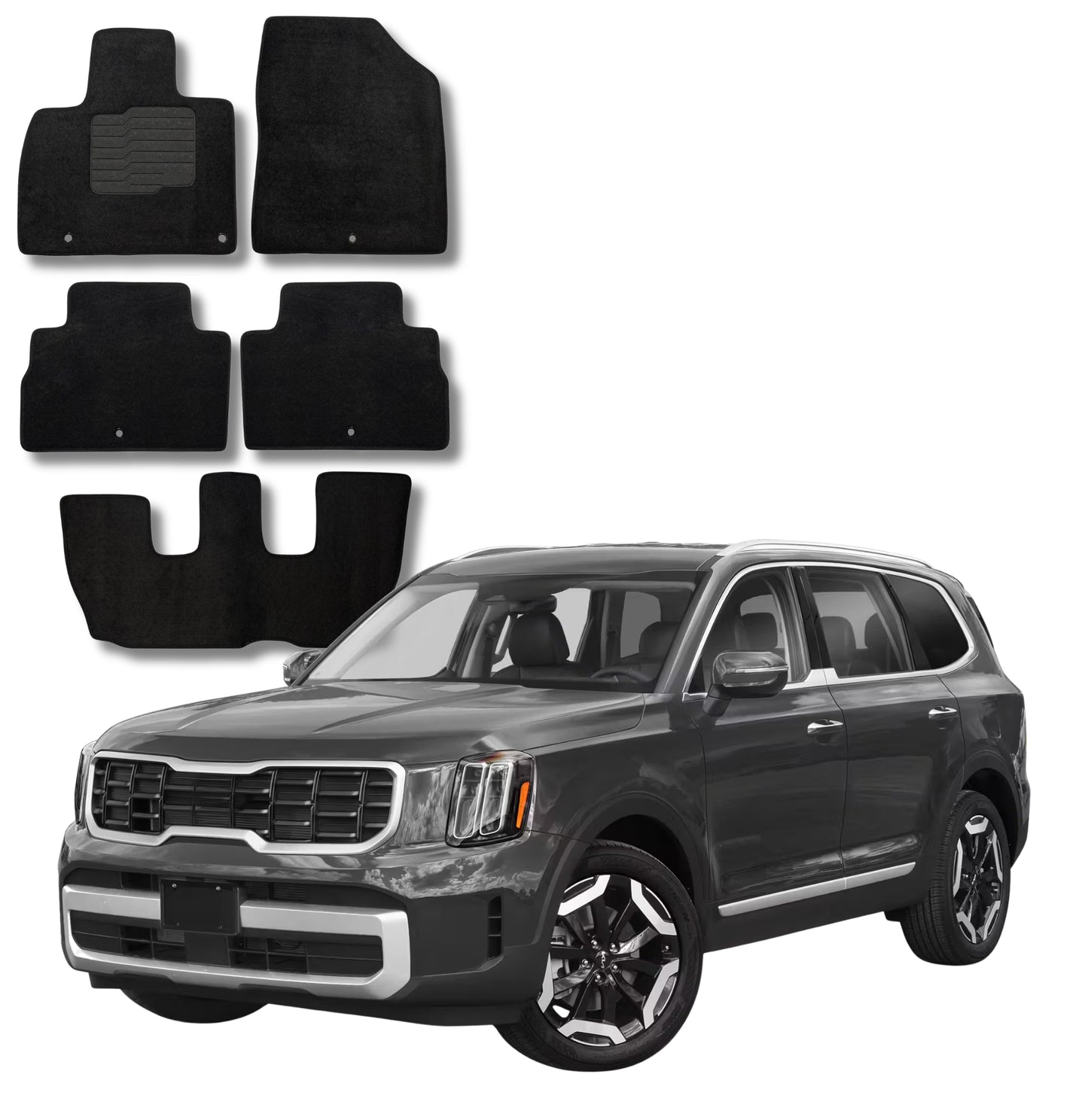 Carpet Floor Mats for 2020 to 2025 Kia Telluride Front, Rear and 3rd Row, Black