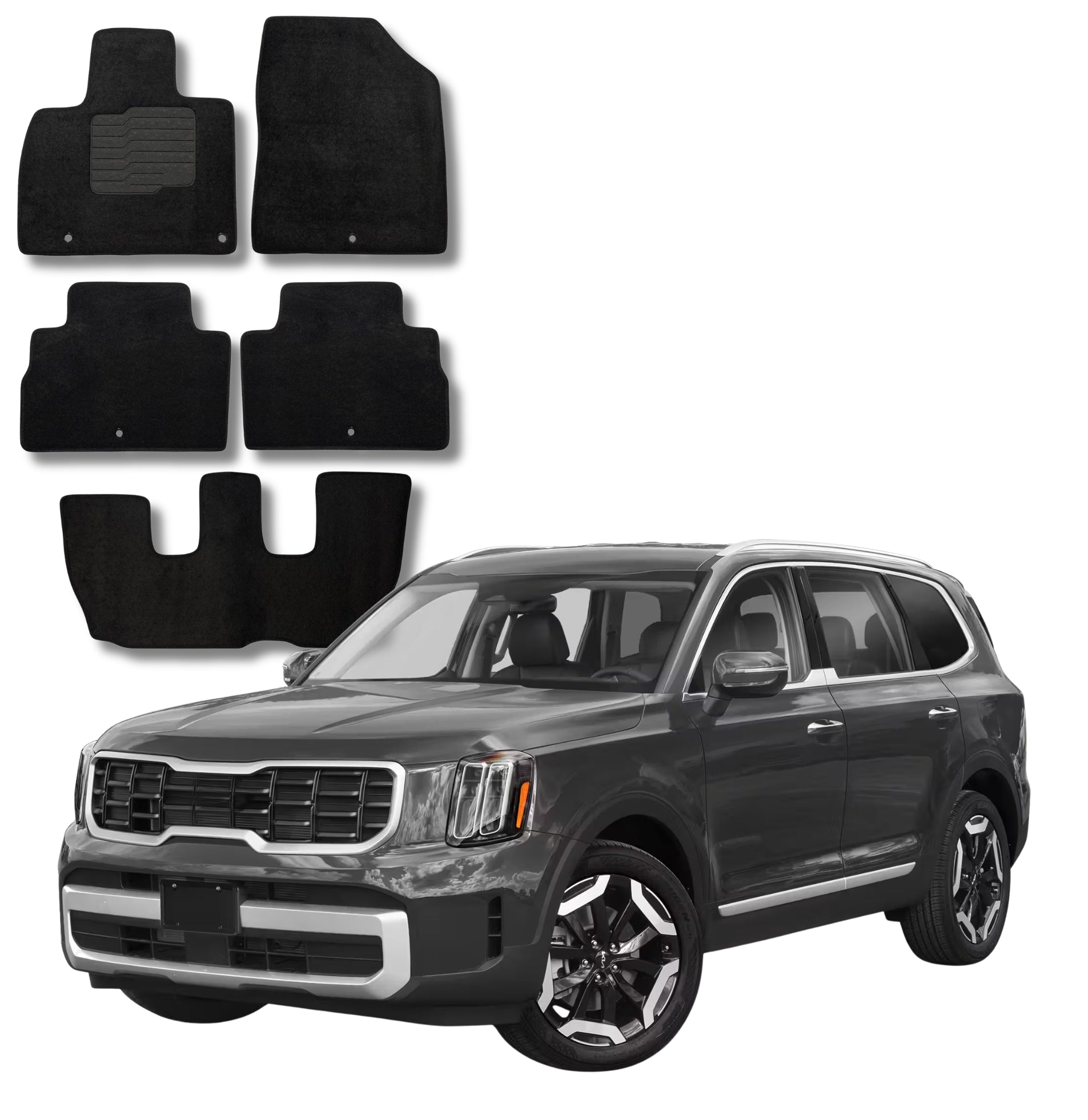 Carpet Floor Mats for 2020 to 2025 Kia Telluride Front, Rear and 3rd Row, Black