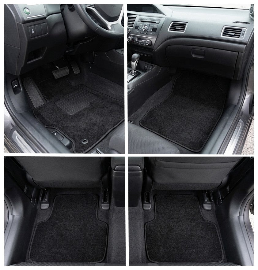 Carpet Floor Mats for 2012 to 2015 Honda Civic, Front and Rear, Black