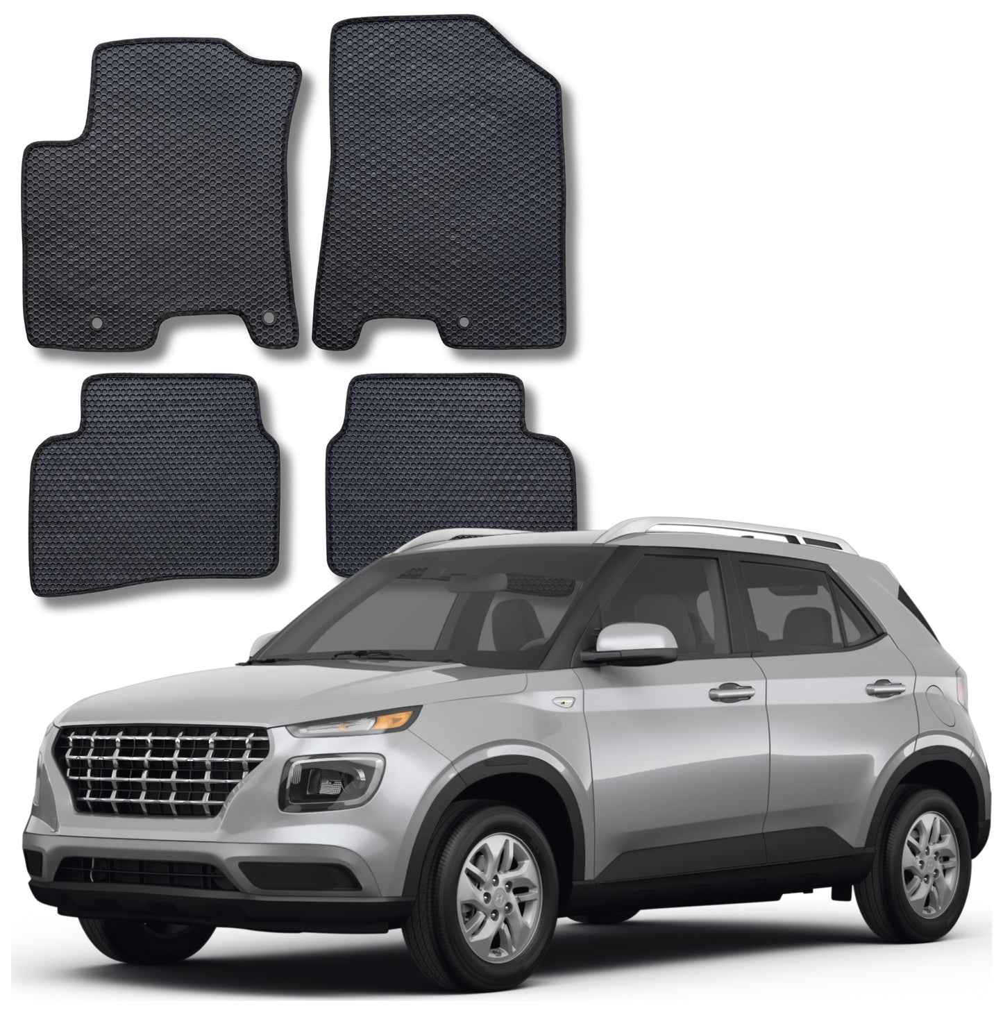 All Weather Honeycomb Floor Mats for 2020 to 2026 Hyundai Venue, Front and Rear