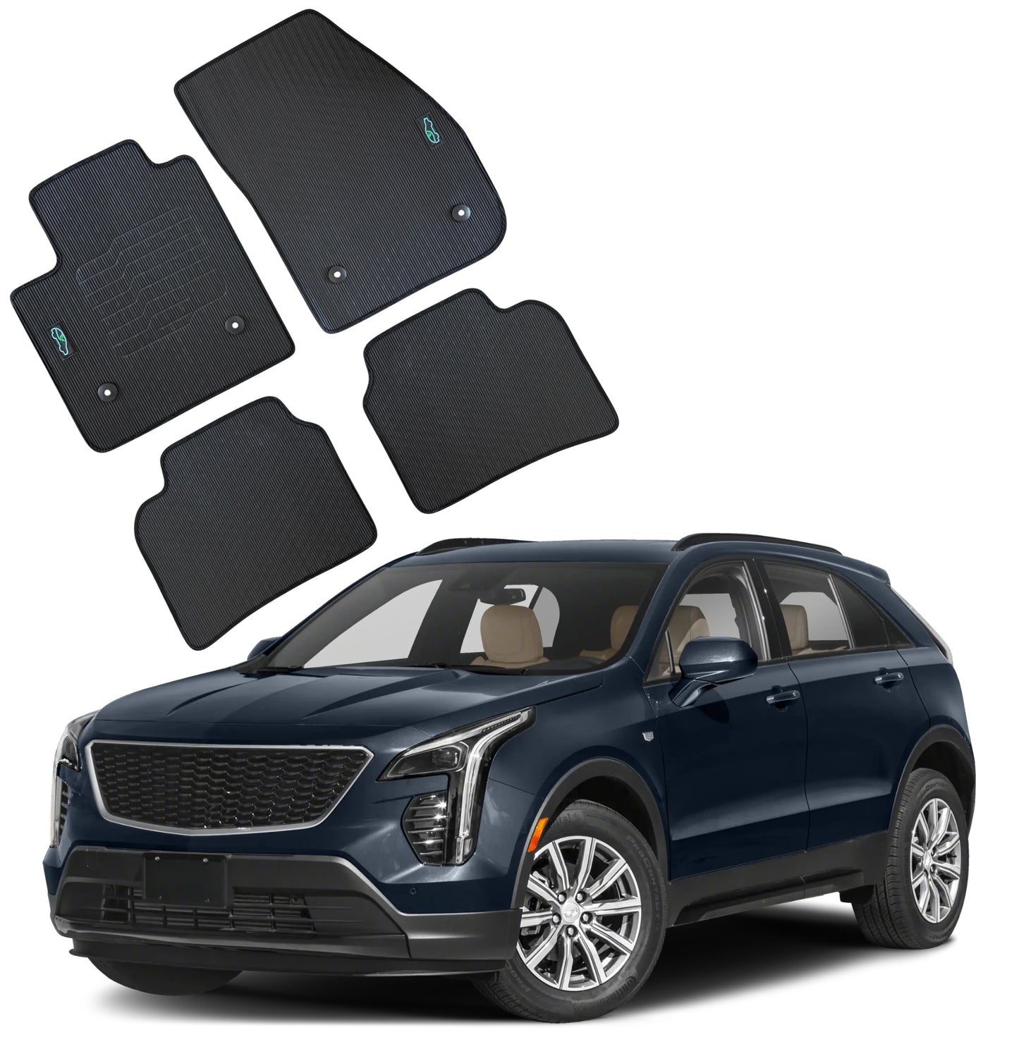 All Weather Floor Mats for 2018 to 2025 Cadillac XT4, front and Rear, Black