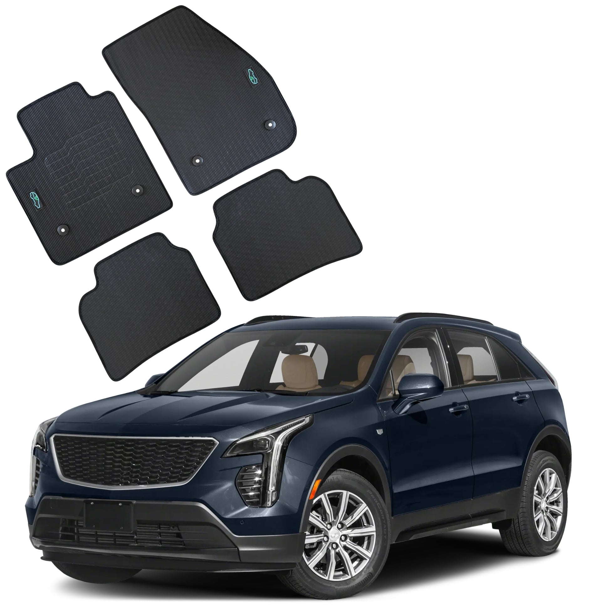 All Weather Floor Mats for 2018 to 2025 Cadillac XT4, front and Rear, Black