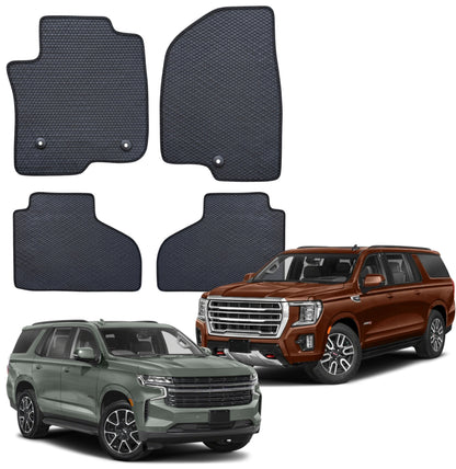 All Weather Honeycomb Floor Mats for 2021 to 2026 GMC Yukon, Chevrolet Tahoe, Suburban, Cadillac Escalade, Front and Rear, Black