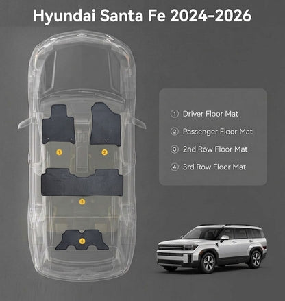 All Weather Honeycomb Floor Mats for 2024 to 2026 Hyundai Santa Fe, Full Set (Front, Rear and 3rd Row)
