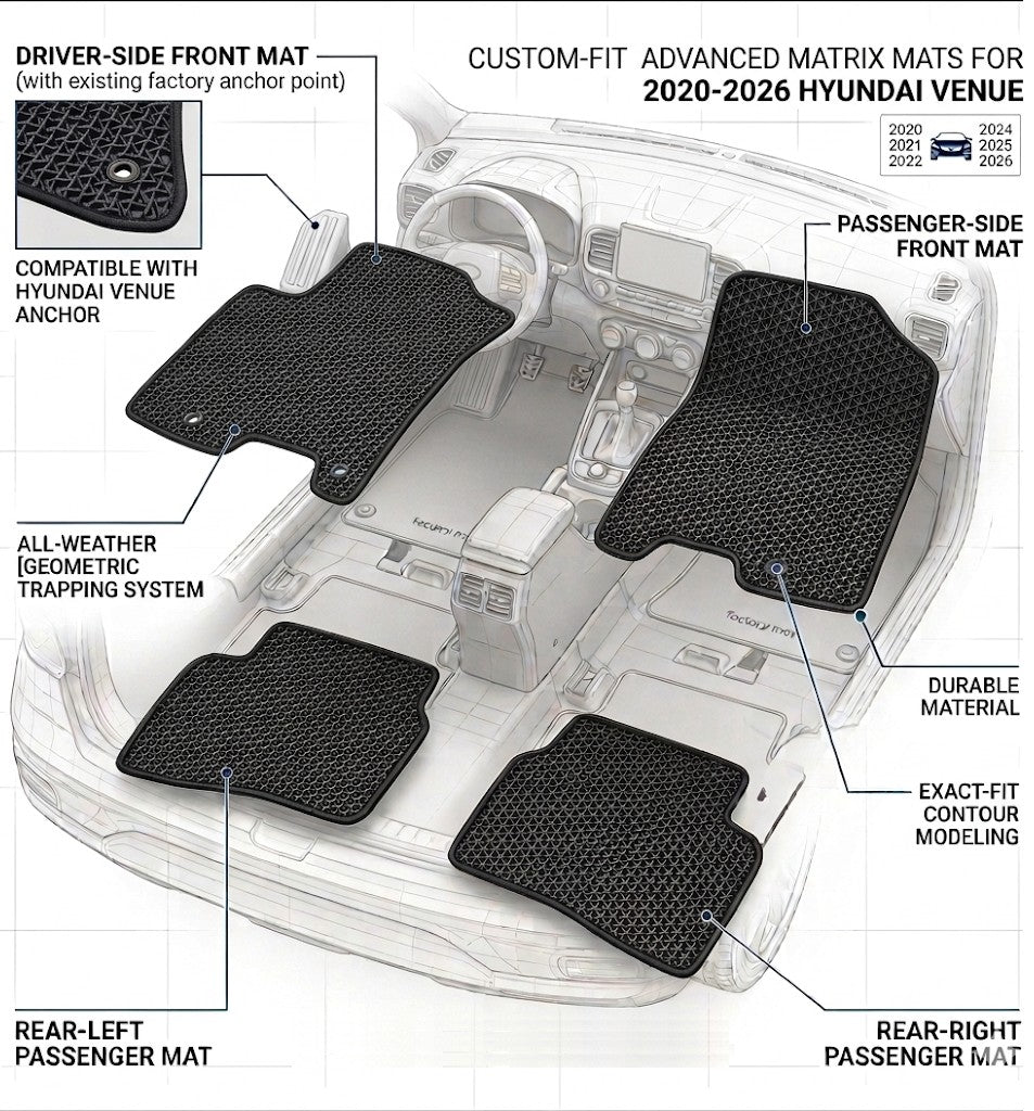 All Weather Honeycomb Floor Mats for 2020 to 2026 Hyundai Venue, Front and Rear