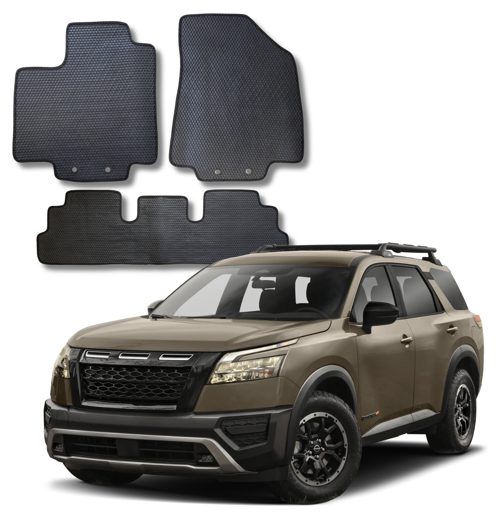 Floor Mats All Weather Honeycomb for 2022 to 2026 Nissan Pathfinder / QX60, Front and Rear